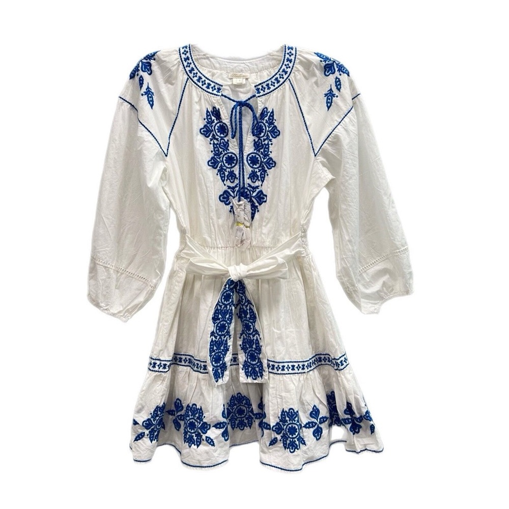 Shoshanna White and Blue Embroidered Mini Dress